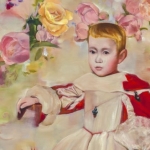 Princce with Rooster and flowers oil on caanvas 42 x 42"