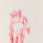 Artist and Muse - 12" x 10" - Red Pencil on Paper