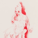 Artist and Object - 12" x 10" - Red Pencil on Paper